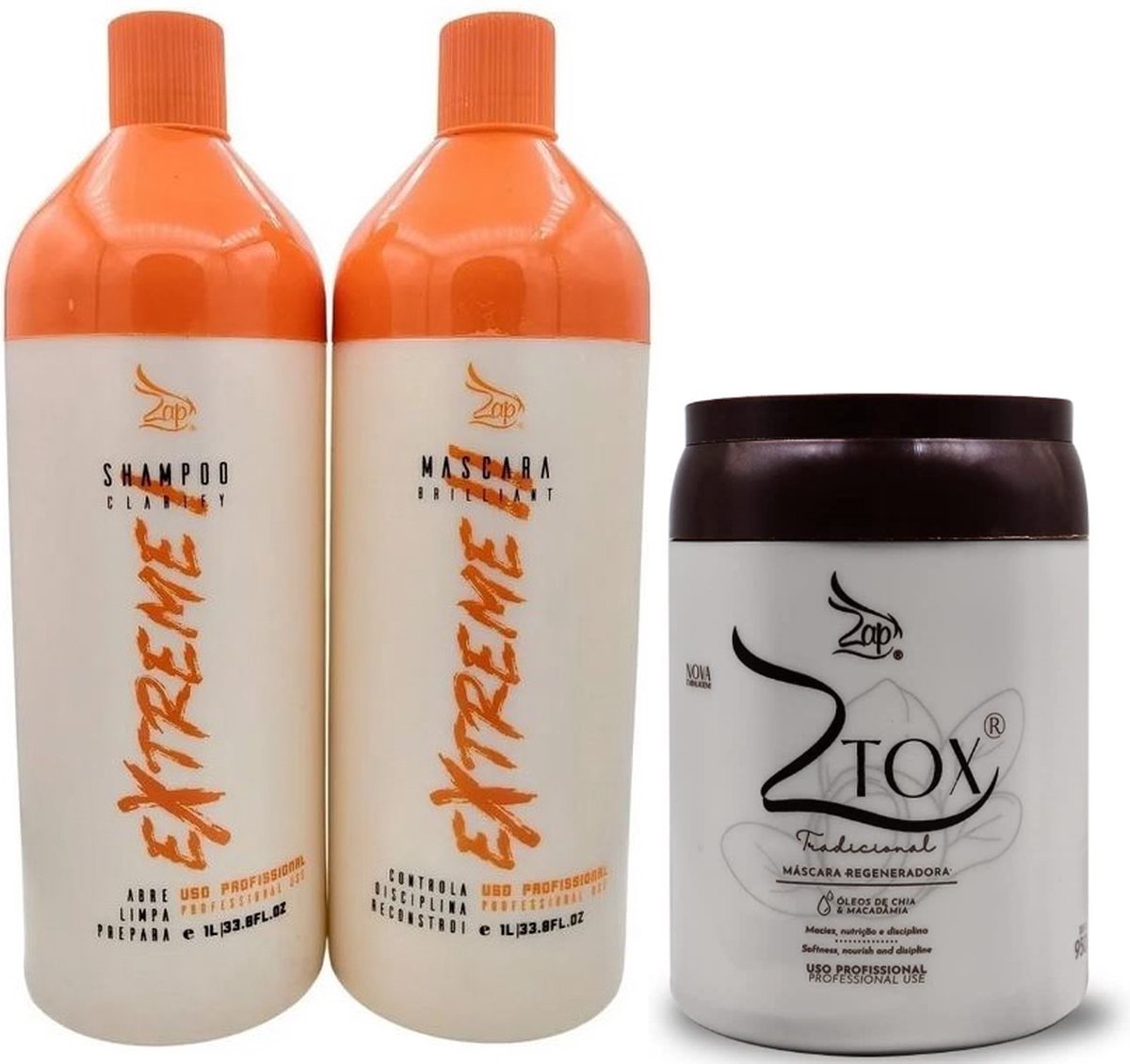Zap Extreme Extreem Progressieve Keratine Behandeling Formule Gratis + Mascara Ztox Zap Professional Alisa Haar en Elimineert Kroes 950g