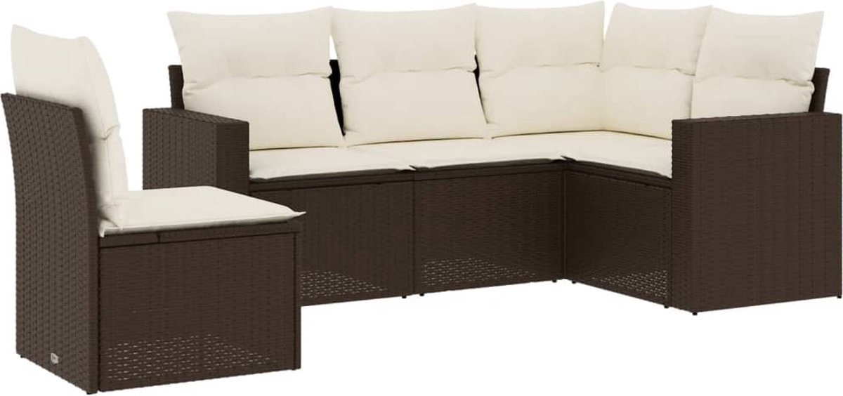 vidaXL 5-delige - Loungeset - met - kussens - poly - rattan - bruin