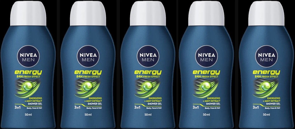 Goedkoopste Nivea® | 5 x 50 ml Energy douchegel voor mannen | 3 in 1 | mini | reisformaat | multipack