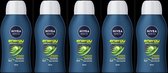 Nivea® | 5 x 50 ml Gel douche Energy pour homme | 3 en 1 | mini | format de voyage | multipack
