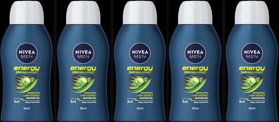 Nivea® | 5 x 50 ml Energy douchegel voor mannen | 3 in 1 | mini | reisformaat | multipack