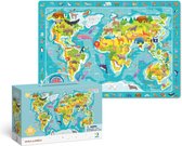 Puzzle Wereldkaart avec Animaux 5+ -80 pièces - 31x45 cm - Jouets Animaux pour Enfants - Livre de recherche - Puzzle enfant 5 ans