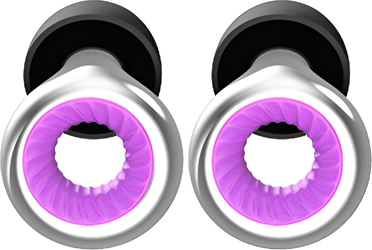 Goedkoopste Herbruikbare Oordoppen voor Slapen en Festivals - Partyplugs - Gehoorbescherming - Festival Oordopjes - Slaapoordoppen - Geluidsdemping Tot 26 dB - 4 Maten XS/S/M/L - Chrome Platinum Zilver/Paars