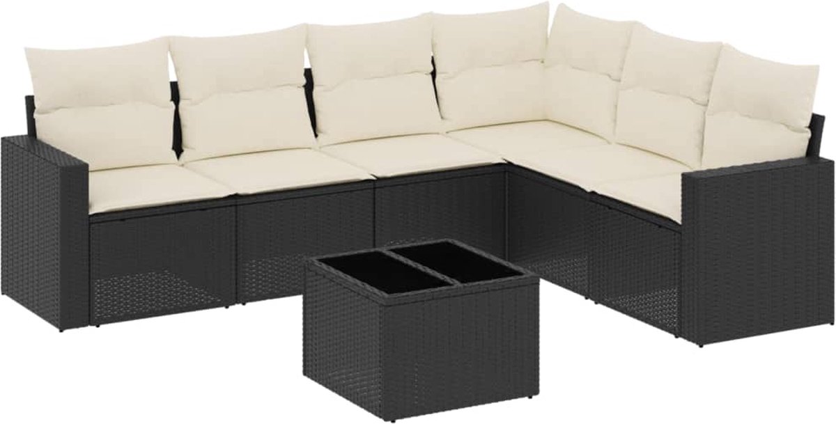 vidaXL 7-delige - Loungeset - met - kussens - poly - rattan - zwart