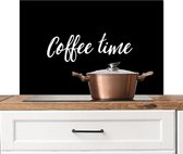 Spatscherm keuken 90x60 cm - Kookplaat achterwand Spreuken - Koffie - Coffee time - Quotes - Muurbeschermer - Spatwand fornuis - Hoogwaardig aluminium