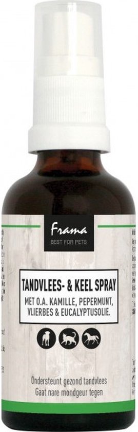Frama Tandvlees- & Keel Spray. Met kamille, pepermunt, vlierbes & eucalyptusolie. Ondersteunt gezond tandvlees.