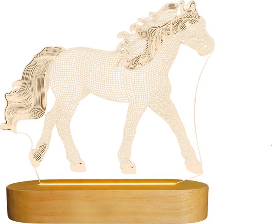 Foto: Paardenlamp losstaand houten standaard cadeau voor paardenliefhebbers warmwit licht decoratief