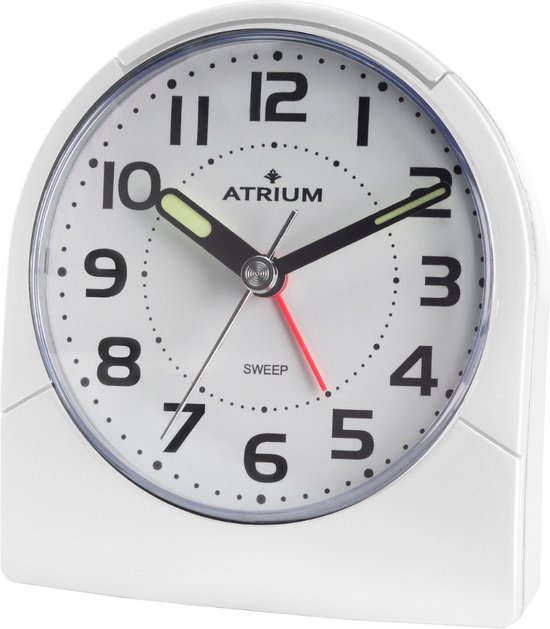 ATRIUM Wekker - Analoog - Wit - Duidelijk - Opbouwend Alarm - Snooze - Zonder Tikgeluid - Gemakkelijk in gebruik - Quartz uurwerk - Stabiel - A218-0