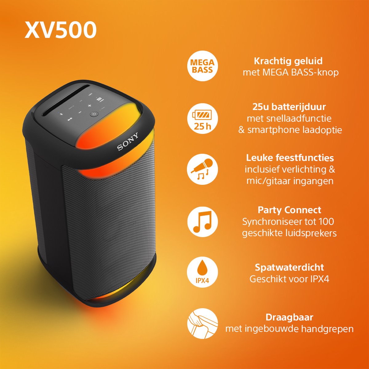 Sony SRS-XV500 - Bluetooth Partybox - Zwart – foto 4