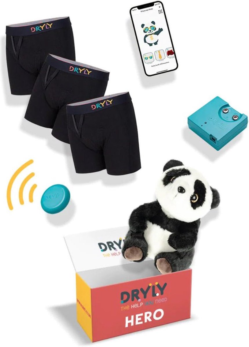 Goedkoopste Dryly Plaswekker tegen Bedplassen voor Jongens - Zindelijkheidstraining Kind - Zender met Trilfunctie - Hero Pakket - Maat 110-116 - Incl. App