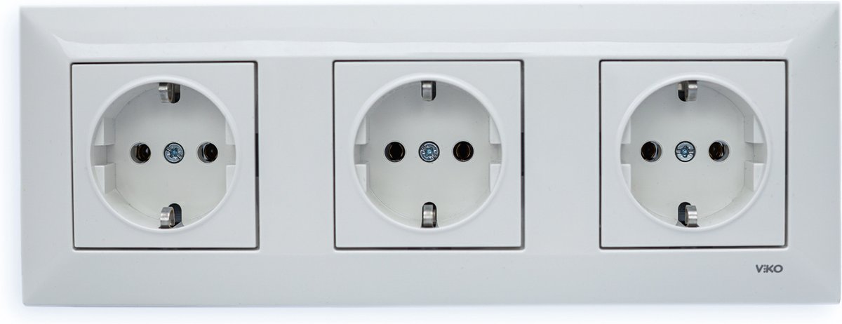 Stopcontact(3voudig) Inbouw Wandcontactdoos Panasonic Viko-Wit -Randaarde-Compleet-Meridien Serie