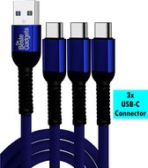 De Beste Gadgets Oplaadkabel met 3 USB-C Connectors Kleur Blauw - Geschikt voor iPhone, iPad en Android apparaten
