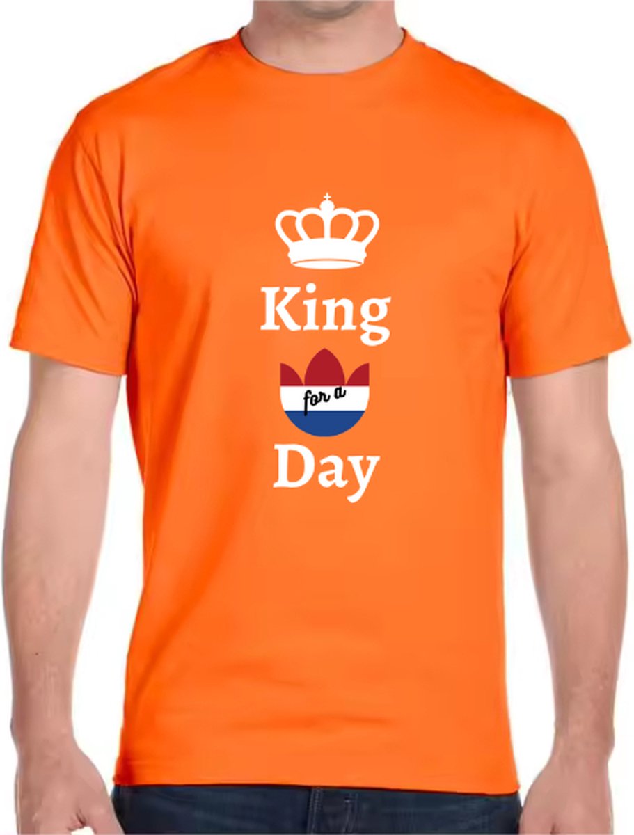 ASTRADAVI Casual Wear - Koningsdag Oranje T-Shirt - Katoenen t-shirt met Nederlandse vlag - King For A Day - Oranje / Size 2 (XL/2XL)
