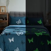 Beddengoed de lit fille 135 × 200 cm, papillons clairs, bleuté, dekbedovertrek, microfibre douce, dekbedovertrek, taie d'oreiller 50 x 75 cm, parure de lit deux pièces fille