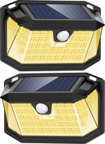 Set van 2 Warmwitte LED Zonne-bewegingsmelder Buitenlampen met 188 LED's, 270° Zonnelampen voor Buiten, 3 Modi, IP65 Waterdichte Solarspot voor Tuinmuur