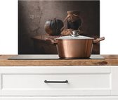 Spatscherm keuken 60x40 cm - Kookplaat achterwand Stilleven - Pompoen - Donker - Rustiek - Muurbeschermer - Spatwand fornuis - Hoogwaardig aluminium