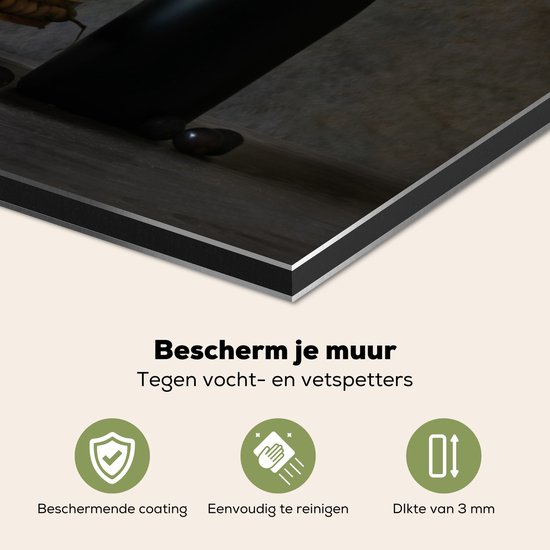 Spatscherm keuken 60x40 cm - Kookplaat achterwand Stilleven - Zwart - Fles - Druiven - Muurbeschermer - Spatwand fornuis - Hoogwaardig aluminium