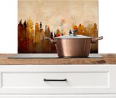 Spatscherm keuken 60x40 cm - Kookplaat achterwand Natuur - Bomen - Kunst - Bruin - Beige - Muurbeschermer - Spatwand fornuis - Hoogwaardig aluminium