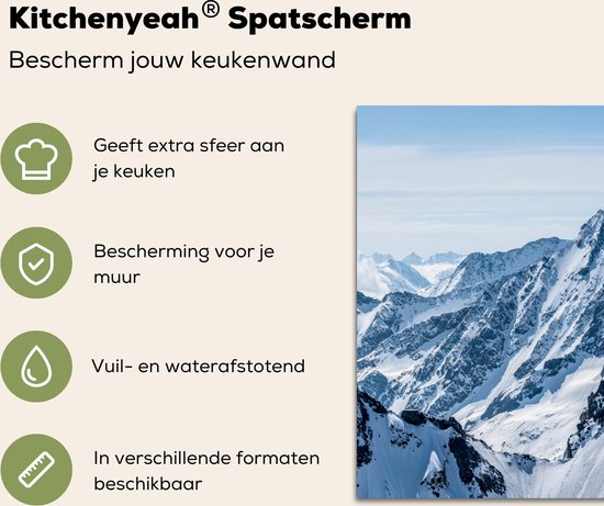 Spatscherm keuken 80x55 cm - Kookplaat achterwand Bergen - Sneeuw - Winter - Natuur - Landschap - Muurbeschermer - Spatwand fornuis - Hoogwaardig aluminium