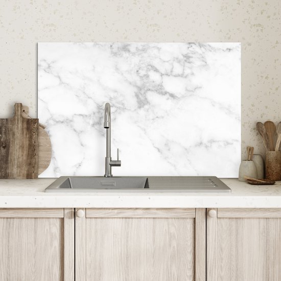 KitchenYeah© Spatscherm Keuken 80x55 cm Kookplaat Achterwand Beschermer Muur Spatwand Fornuis Aluminium Hittebestendig - Marmer - Goud - Wit - Luxe - Marmerlook - Glitter
