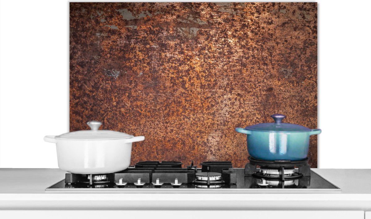 Spatscherm keuken 80x55 cm - Kookplaat achterwand Staal - Roest print - Brons - Structuur - Muurbeschermer - Spatwand fornuis - Hoogwaardig aluminium