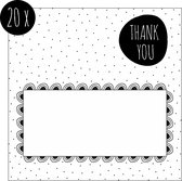 20x Bedankkaartje / Bedankt kaartjes / Thank You kaartje | 13,5 x 13,5 cm | kader & stipjes | zwart & wit