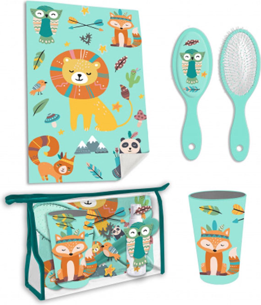 Toilettas voor kinderen met Jungle Dieren - Vakantie - Met inhoud (Borstel, beker, handdoekje)