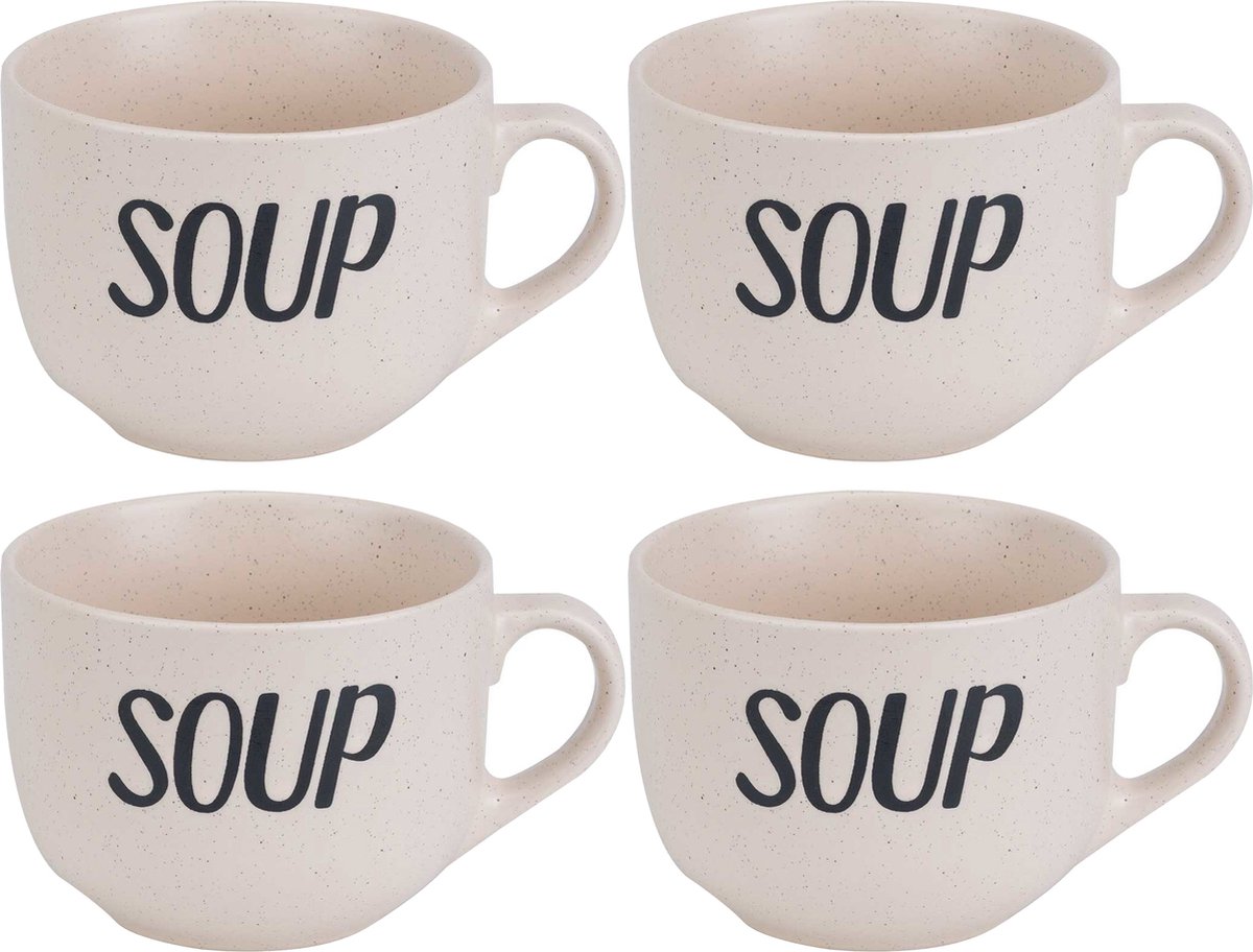 Cosy & Trendy Soepbekers - 4x stuks - Creme wit - 11 cm - 510 ml - soepkom
