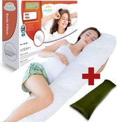 Zwangerschapskussen + Groen Velvet sloop - Ergonomisch Lichaamskussen - body pillow - Voedingskussen - Kniekussen - Body Pillow met afneembare hoes - Dubbel Gestikte Randen Zwangerschapskussen