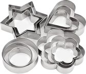 12 stuks metalen roestvrijstalen koekjesvormer hart bloem ster koekjesvormer - rond voor koekjes, koekjes en fondant (zilver)