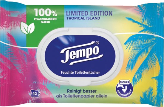 Tempo - Tropical Island - Limited Edition - Vochtige doekjes - Vochtig toiletpapier - Voordeel Set 2 x 42 stuks