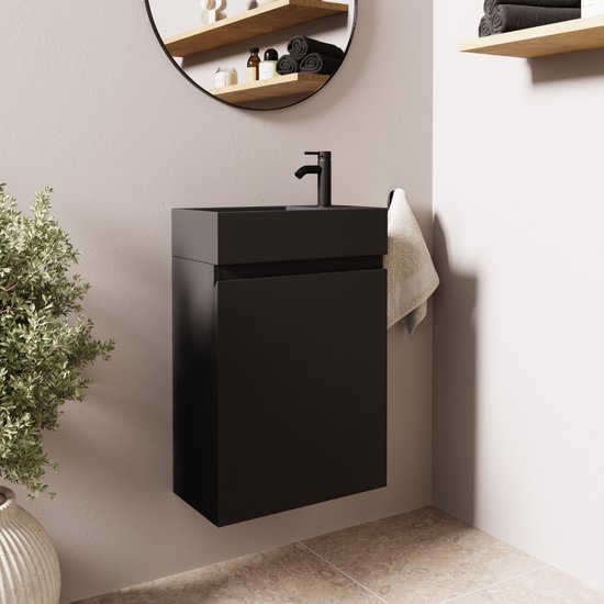 LOMAZOO Toiletmeubel Mat Zwart - Wastafel Zwart - Fonteinmeubel - Wc Meubel - Wc Kastje - Toiletkastje [MALIBU]