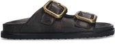 Sacha - Dames - Brownwashed leren slippers met buckles - Maat 42