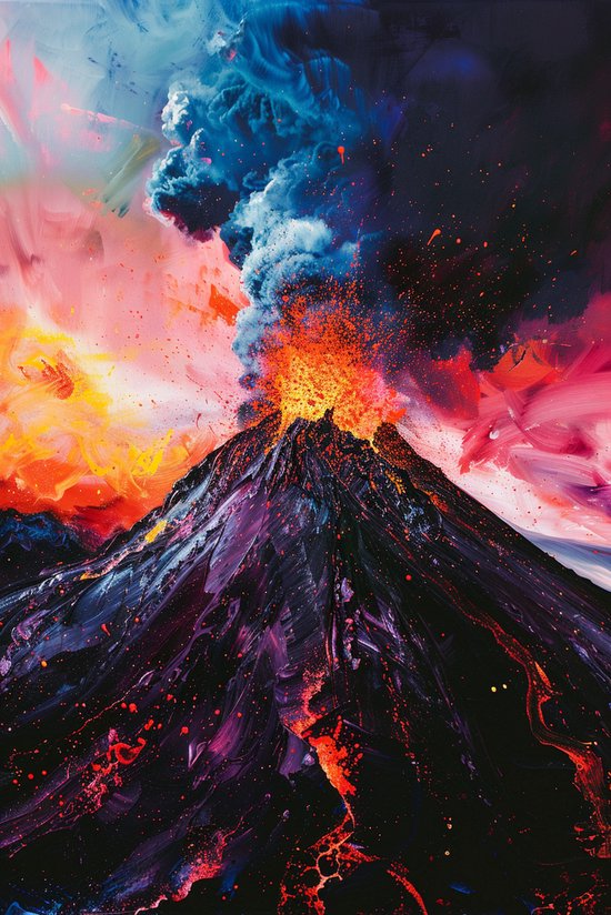 Vulkaan Poster | Poster Vulkaan | Vulkaan Abstract | Kleurenposter | Natuurposter | Abstracte Poster | 61x91cm | Wanddecoratie | Muurposter | RTB | Geschikt om in te lijsten