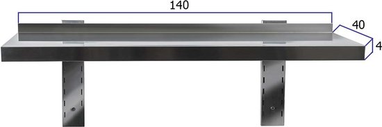 HCB® - Professionele Wandschap van metaal - Wandschap - RVS / INOX - Muurplank - wandplank - Horeca - 140x40x4 cm (BxDxH) - 15 kg