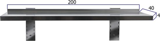 HCB® - Professionele Wandschap van metaal - Wandschap - RVS - Muurplank - wandplank - Horeca - 200x40x4 cm (BxDxH)
