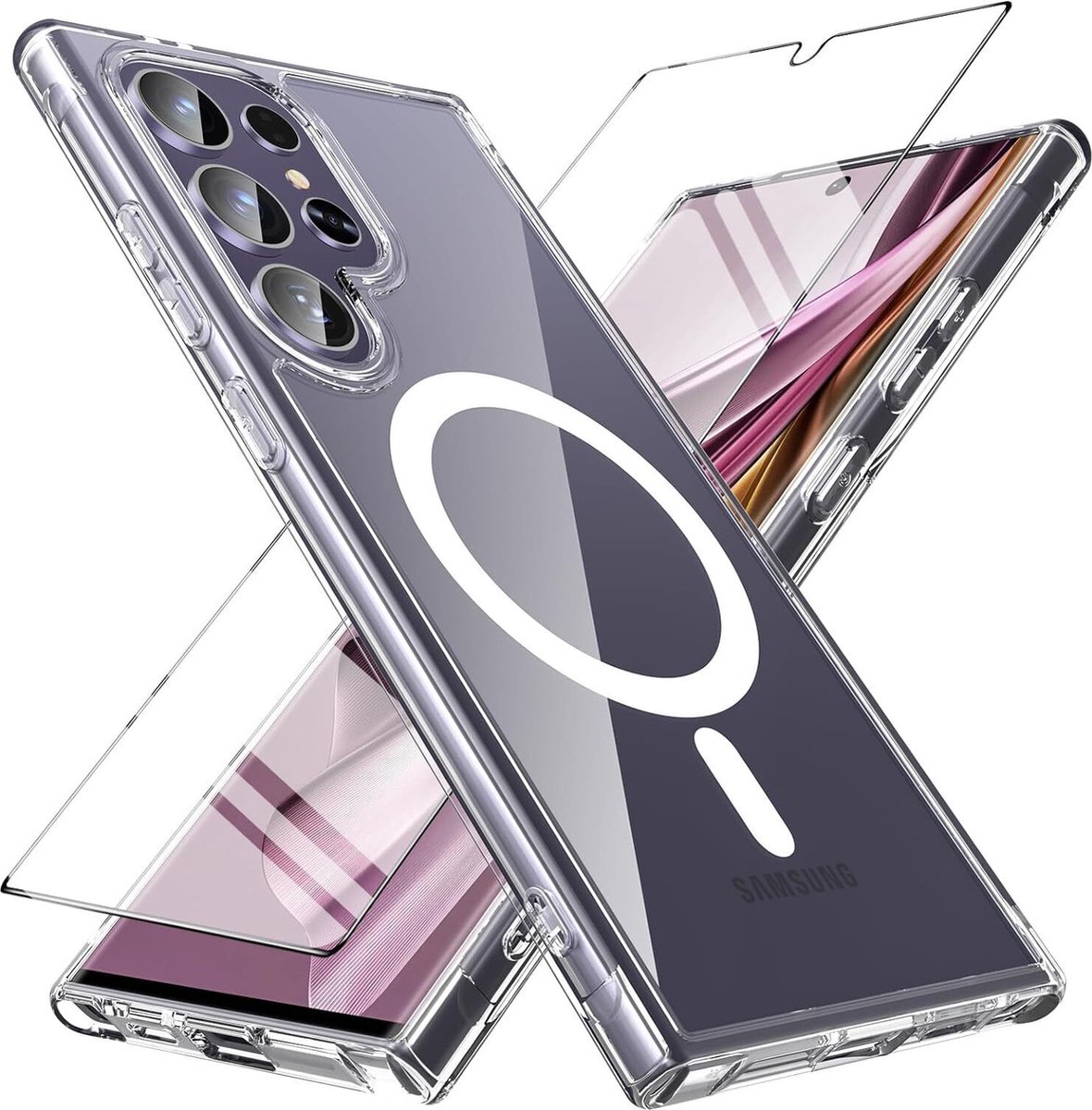 Hoesje Geschikt Voor Samsung S24 Plus - Inclusief 2Pack Screenprotector - AntiShock Silicone hoesje Galaxy S24 Plus - Transparant - Clear Case - Tempered Glass