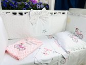 Personalized Bed Bumpers with pink bike and a dedication embroidered- Name of the baby embroidered