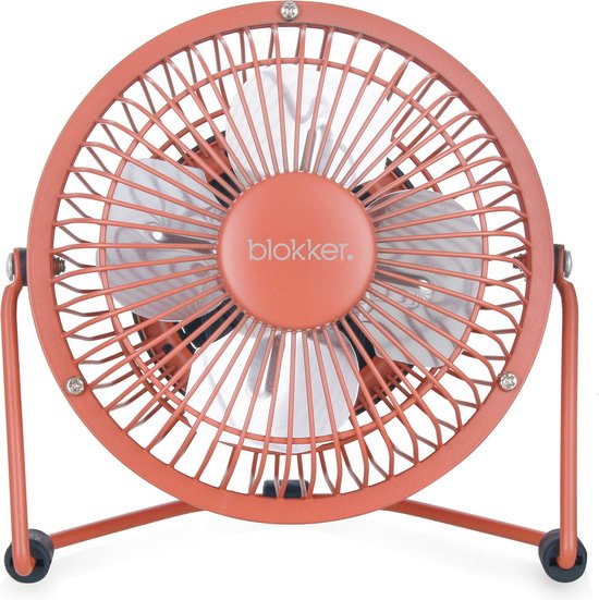 USB bureauventilator Blokker 10 cm, 4 bladen, verstelbaar, anti-slip, terra kleur, USB-A aansluiting