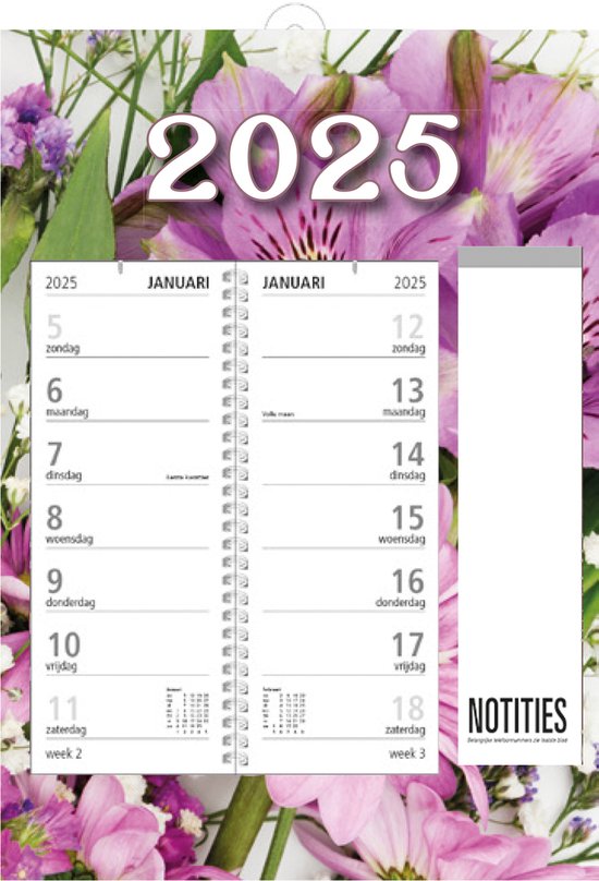 Foto: Mgpcards telefoon omleg kalender 2025 week begint op zondag 24 x 34 cm bloemen lila