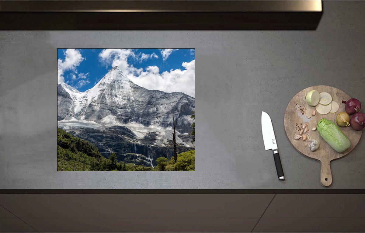 Inductieplaat Beschermer - Begroeiing aan de Rand van Stijle Sneeuwbergen - 57x51 cm - 2 mm Dik - Inductie Beschermer - Bescherming Inductiekookplaat - Kookplaat Beschermer van Wit Vinyl