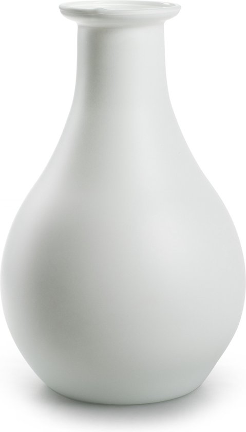 Jodeco Bloemenvaas Theresa - mat wit - eco duurzaam glas - D15 x H25 cm - Sierlijke kruik vorm