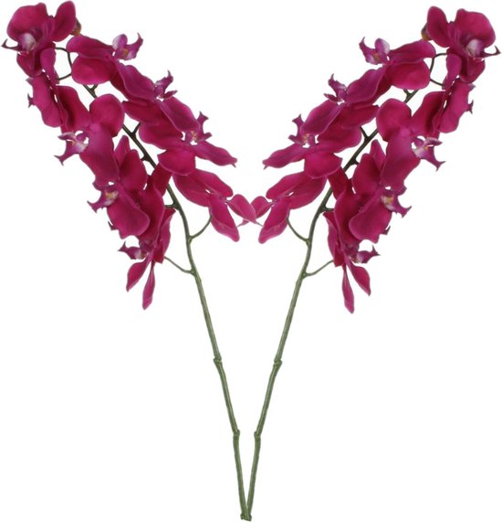 Mica Decorations Kunstbloem Orchidee tak - 2x - diep roze - 71 cm - Kunst zijdebloemen