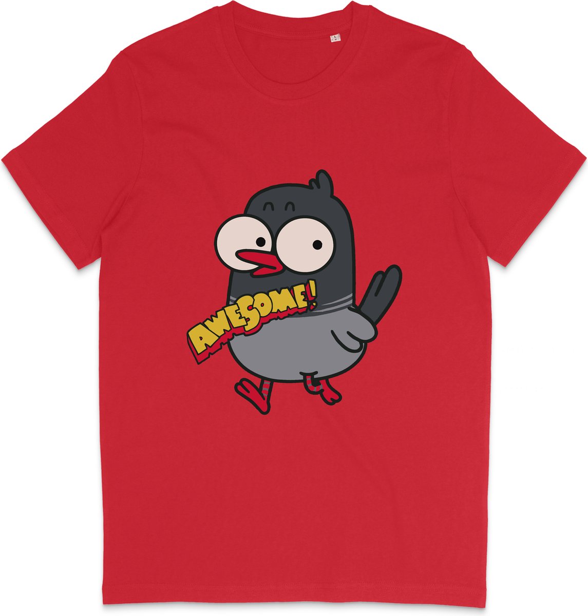 Grappig T Shirt Heren en Dames - Cartoon Vogel Awesome Geweldig - Rood - L