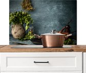 KitchenYeah® Spatscherm keuken 90x60 cm - Kookplaat achterwand kruiden - Rustiek - Specerijen - Stilleven - Muurbeschermer hittebestendig - Spatwand fornuis - Hoogwaardig aluminium - Wanddecoratie industrieel