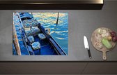 Inductieplaat Beschermer - Blauwe Gondel met Gouden Details op de Wateren van Venetië - 71x55 cm - 2 mm Dik - Inductie Beschermer - Bescherming Inductiekookplaat - Kookplaat Beschermer van Zwart Vinyl