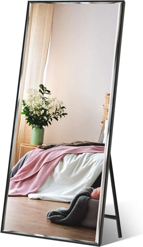 65 x 60 cm full-body spiegel met zwarte lijst en splinterbescherming