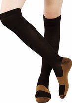 ATTREZZO® Duo Pack Bas de compression Premium - Chaussettes de compression tissées en cuivre - Bas de compression - Sports Plane Running - Zwart - Taille S/ M