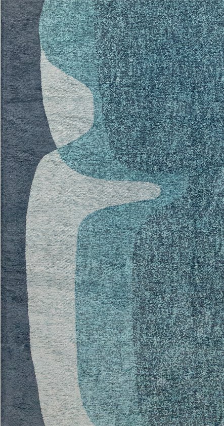 Tapis Rectangulaire Bleu avec Motif Abstrait et Formes Géométriques - Poum Poum - Clear Sky - 80 x 150 cm