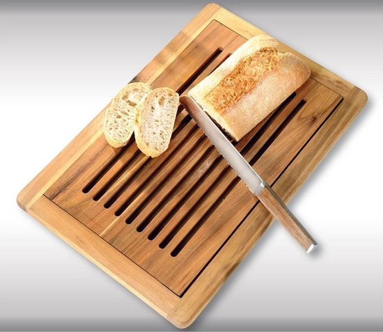 FSC Acacia Houten Broodsnijplank + Kruimelvanger | Broodplank hout met Brood Kruimel opvangbak | Brood snijplank met rooster | Snijplank voor brood | Afm. 47,5 x 32 x 2 Cm.